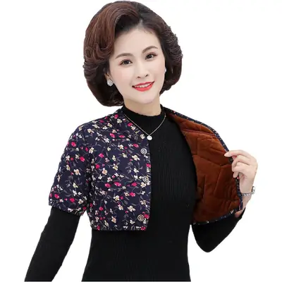 Red Floral Mid-Sleeve Vest for Women Winter Warm
