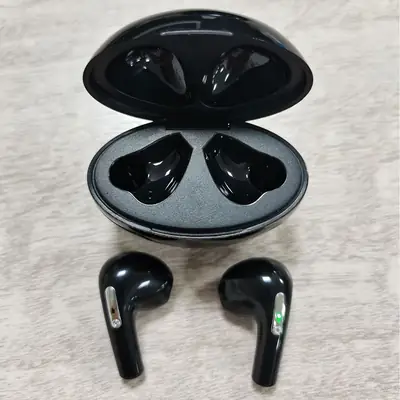 Black Bluetooth Headset with Charging Case & Binaural Audio