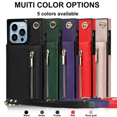iPhone 17 Pro Max Crossbody Zipper Phone Case Leather Green