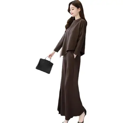 Women's Grey Wide Leg Pants Casual Suit 2021
