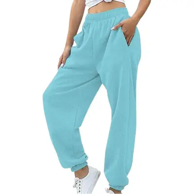 Women Elastic High-Waist Wide Leg Pants White Large