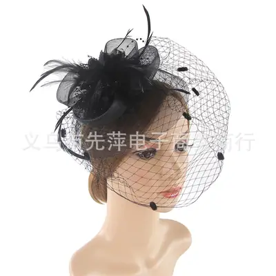 Pink Feather Veil Hat for Women