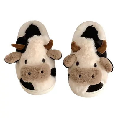 Cute Cow Fluffy Slippers for Women Winter