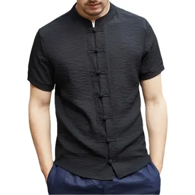 Men's 2025 Summer Button Collar Shirt Light Blue Slim Fit