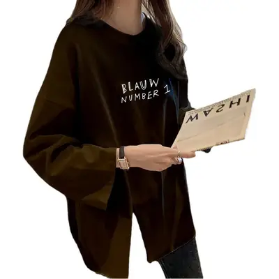 Plus Size Women's 2024 New Autumn Split T-Shirt Long Sleeve Top