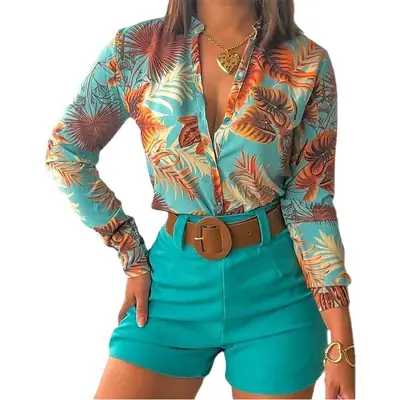 Pink Floral Cross-Border Women's Top with Shorts Set