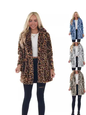 2024 Leopard Print Women's Fur Coat with Pocket