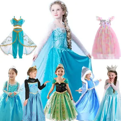 Blue Frozen Cartoon Dress for Girls Mesh Princess Cape