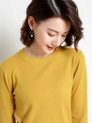 Women Knitted Round Neck Sweater Pink Autumn Winter