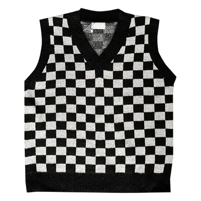 Men's Black White Checkered Sleeveless Vest