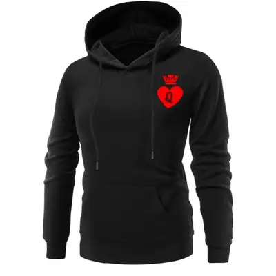 Men Black Hoodie with Crown & Heart Design