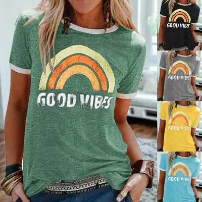 2024 Good Vibes Rainbow Printed T-Shirt