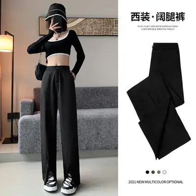 Women's Black Wide Leg Pants Spring Autumn 2021