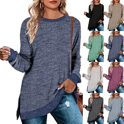 Green Long Sleeve Round Neck T-Shirt for Women