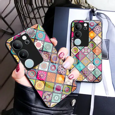 Vivo V60 Mobile Case Diamond Pattern Glass Stand Y400Pro
