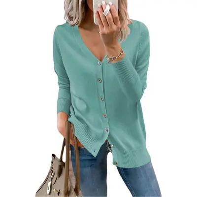 Blue Button Knitwear Cardigan for Women Autumn Winter