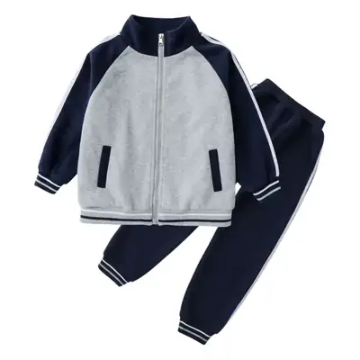 Kids Grey Blue Zipper Track Suit Set for Boys