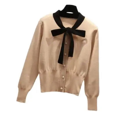 Women's Black Bow Long Sleeve Cardigan Sweater
