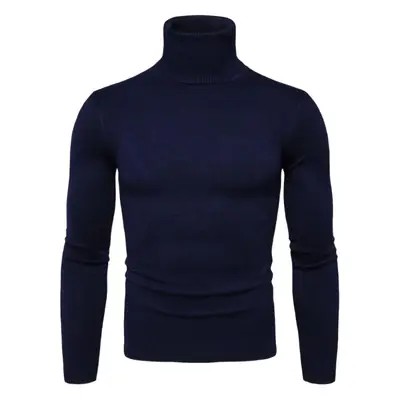 Men's Dark Blue Korean Turtleneck Sweater Slim Fit