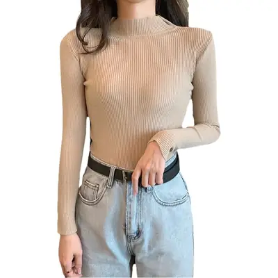 2023 Green Knit Turtleneck Women's Top