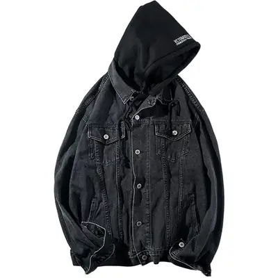 Men's Korean Style Hooded Denim Jacket Blue Gray