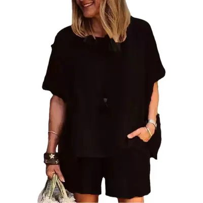 2022 Blue Loose Cotton Women Shorts Set