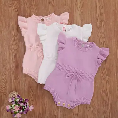 Pink Flying Sleeve Tether Button Romper for Girls
