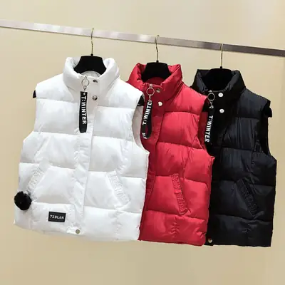 Women Cotton Sleeveless Vest White Cream Winter Warm