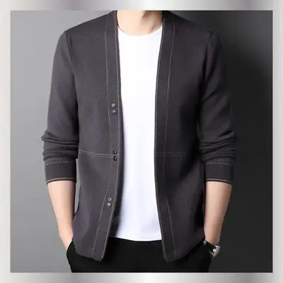 Men's Slim Fit Knitted Cardigan Jacket Grey