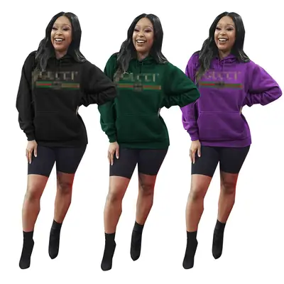 Women Purple Hoodie Sweatshirt Set Long Sleeve Casual