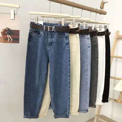 Women Korean Style Slim Waist Cropped Jeans for Women