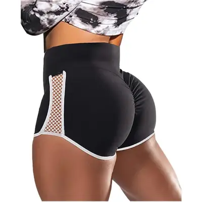 High Waist Butt Lifting Shorts Blue Mesh Fitness Wear