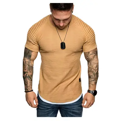 Men Black Slim Fit Pleated Shirt with Short Sleeves
