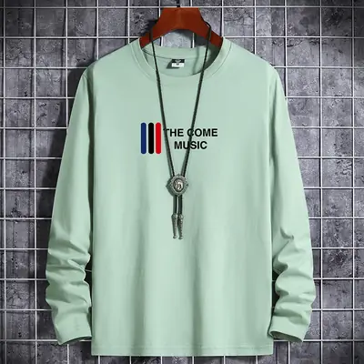 Men Blue Cotton Long Sleeve T-Shirt with Graphic Print