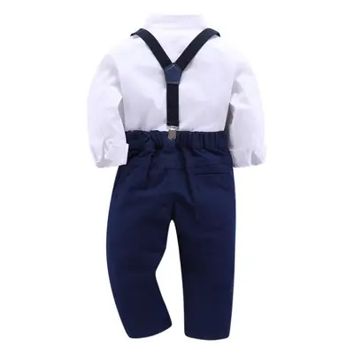 Korean Style Boys Suit White Shirt + Navy Overalls