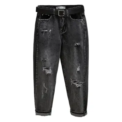 Women Smoke Grey Ripped High Waist Jeans