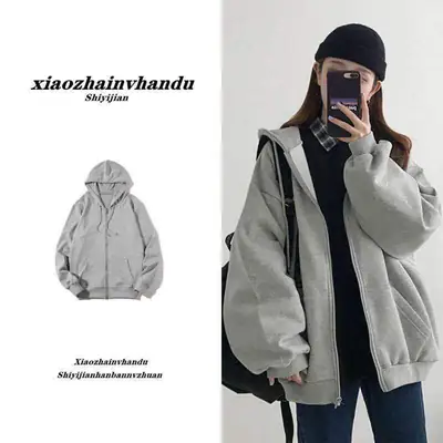 Women Black Fleece Hoodie Long Sleeve Winter Coat
