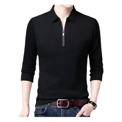 Men's Long Sleeve Polo Shirt Black Large Size