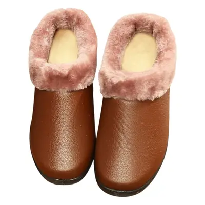 Women's Red Faux Fur Slippers Thick Waterproof Casual Shoes