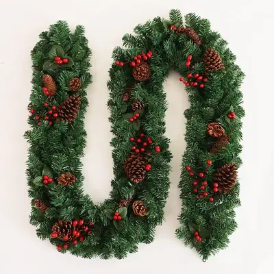 Christmas Rattan Decor with Pine Cones and Red Berries
