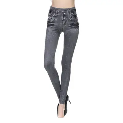 Denim Leggings Seamless Yoga Pants Fake Flap Pocket