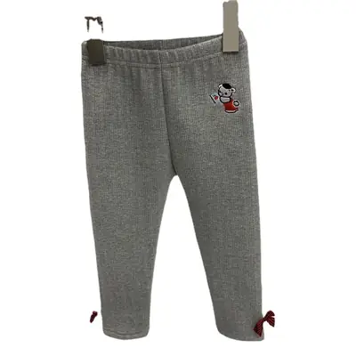 Children's Velvet Leggings Winter Cartoon Embroidered Bear Pants