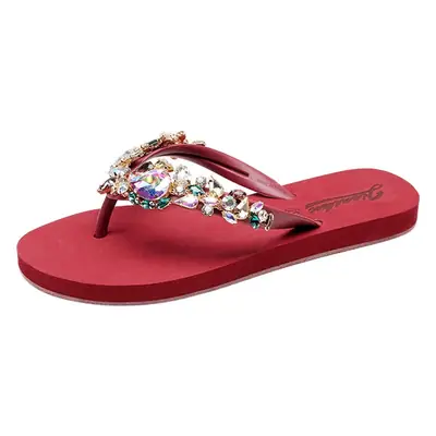 New summer love rhinestone flip-flops women's outdoor beach beach holiday flat flip-flops women Wholesale