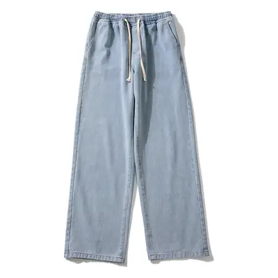Men's Elastic Waist Jeans Vintage Washed Loose Straight Leg