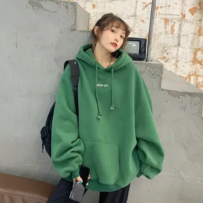 Women Hooded Sweatshirt Cream Loose Oversize Winter Coat Top