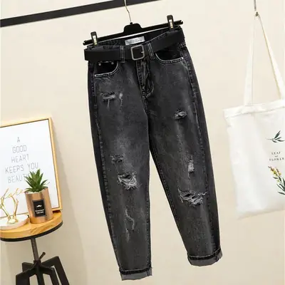 Plus Size Ripped Cropped Jeans for Women