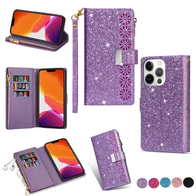Pink Star Laser iPhone14Pro Mobile Case with Card Holder