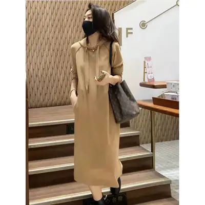 Long Sleeve Hooded Dress for Women Black 2025 Winter