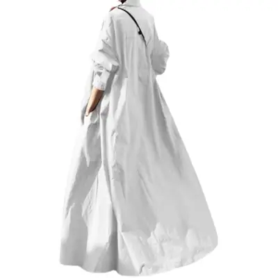 Long Sleeve Loose Dress Army Green White Large Swing Cotton Linen