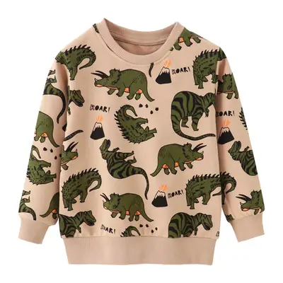 Kids Dinosaur Printed Long Sleeve Sweater Beige